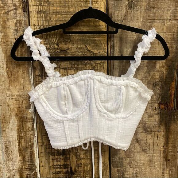 Camila Coelho Lace-Up Detail Ulli Top White camisole bustier Revolve NWT XS - Picture 6 of 6